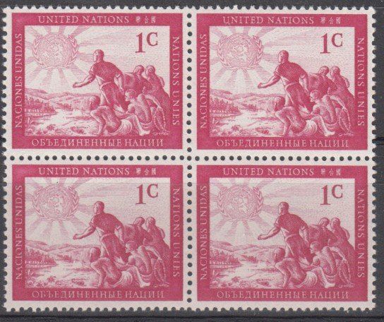 Tutti i francobolli: UNO NY Mi 1 im 4er-Block postfrisch – Nuovo e nell'imballaggio originale da Bürglen TG venduto da StampGraf