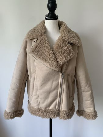 Jacke Teddyfell beige Gr. XS  Bikerjacke Fell