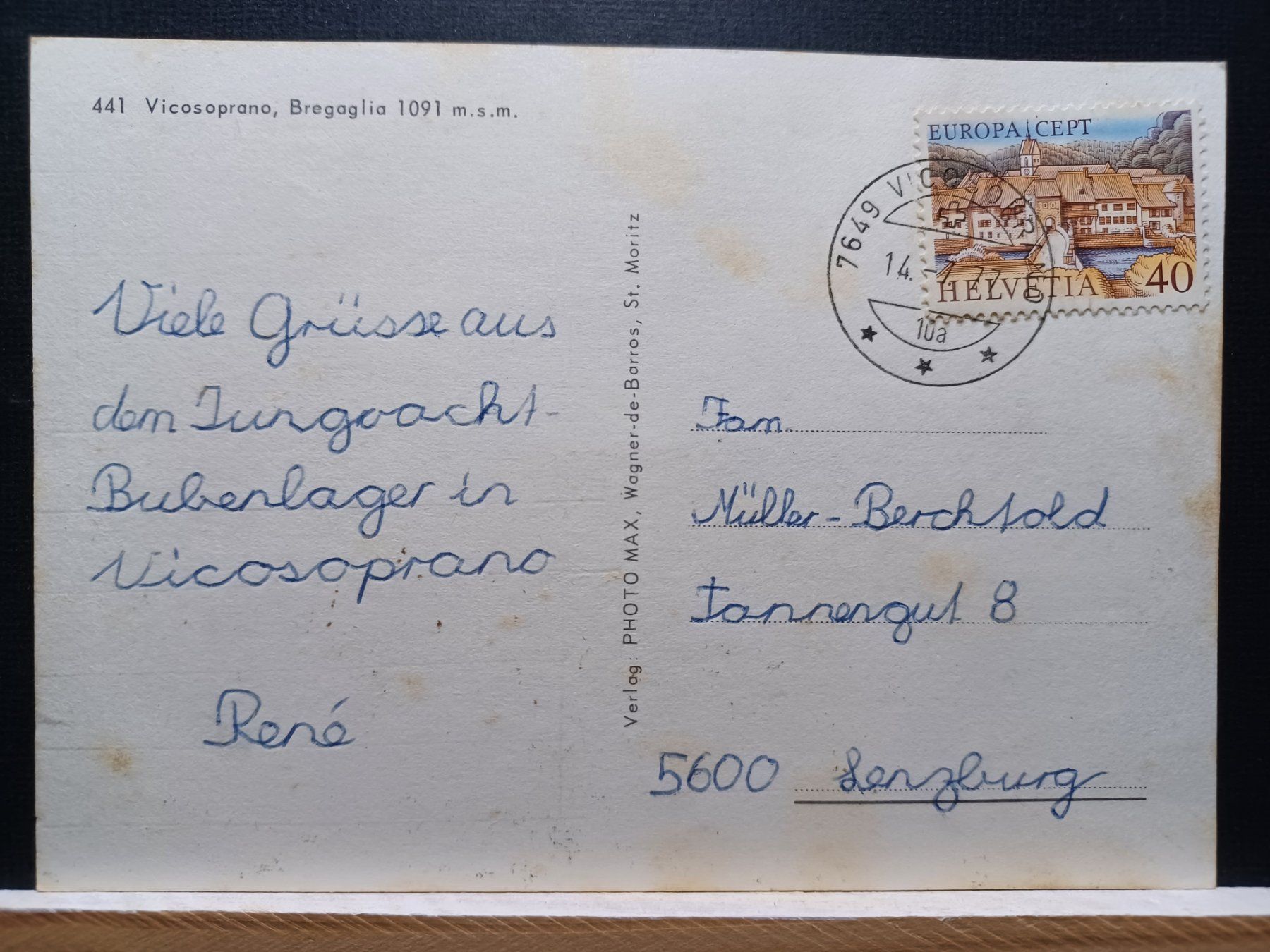 Cartoline postali: Vicosoprano Bergaglia, GR, 1977 – Usato da Aarau Rohr venduto da mgvw 1