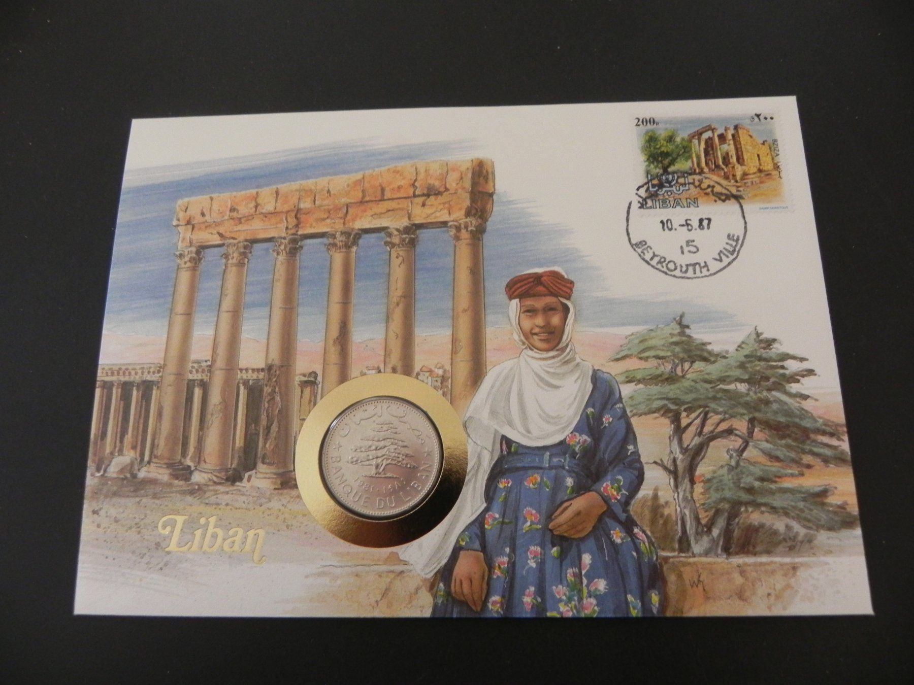 Tutti le monete: Münzbrief - 1987 - Libanon 1 Livre 1981 – Usato da Biel/Bienne venduto da Gogolozi