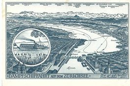 Zürich: Dampfschifffahrt Zürisee, swLitho, Panoramakarte