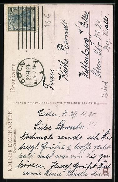 Cartoline postali: Köln, Der Orgelsmann, Leierkastenspiele – Usato da Berlin venduto da bartko-reher 1
