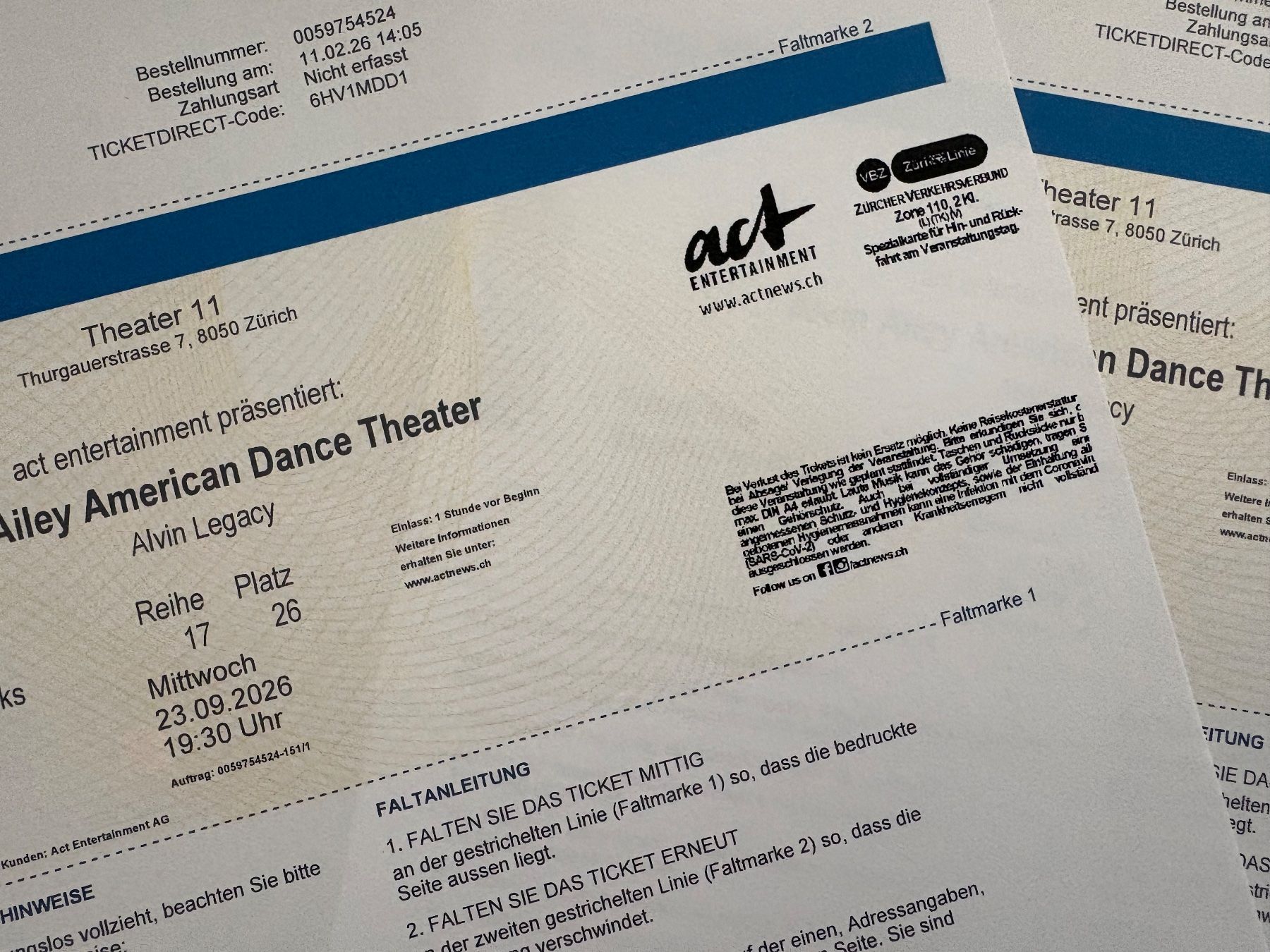 Billets: Ticket 'Alvin Ailey American Dance Theater' – Neuf avec emballage d'origine à Nebikon par Lupo054