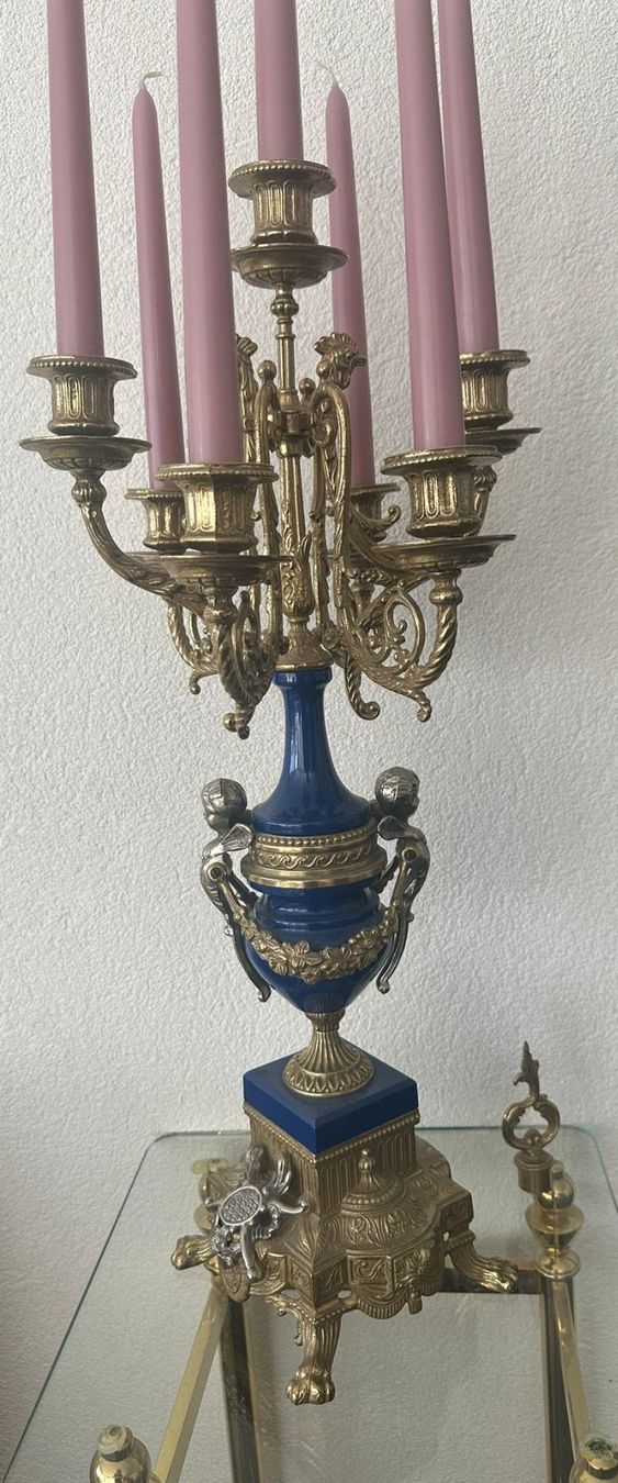 Portacandele: Vintage Kerzenständer Messing blau – Usato da Muttenz venduto da Jaide
