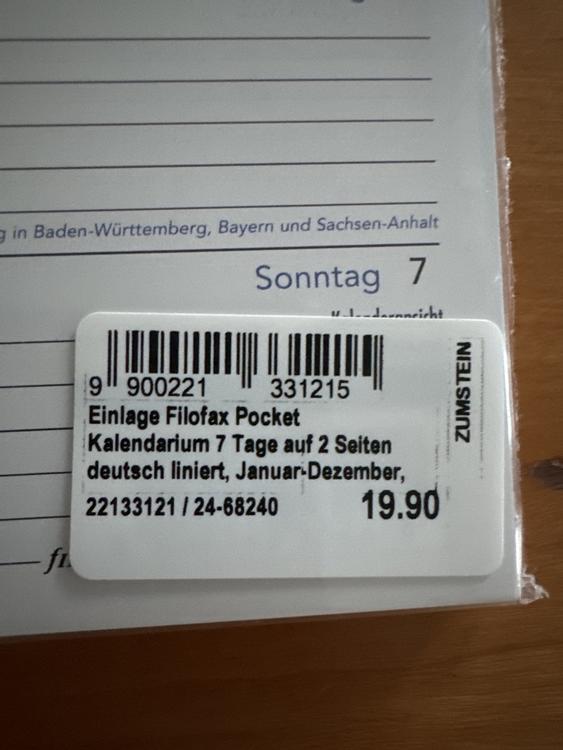 Einlage Filofax Pocket Kalendarium 7Tage auf 2Seiten