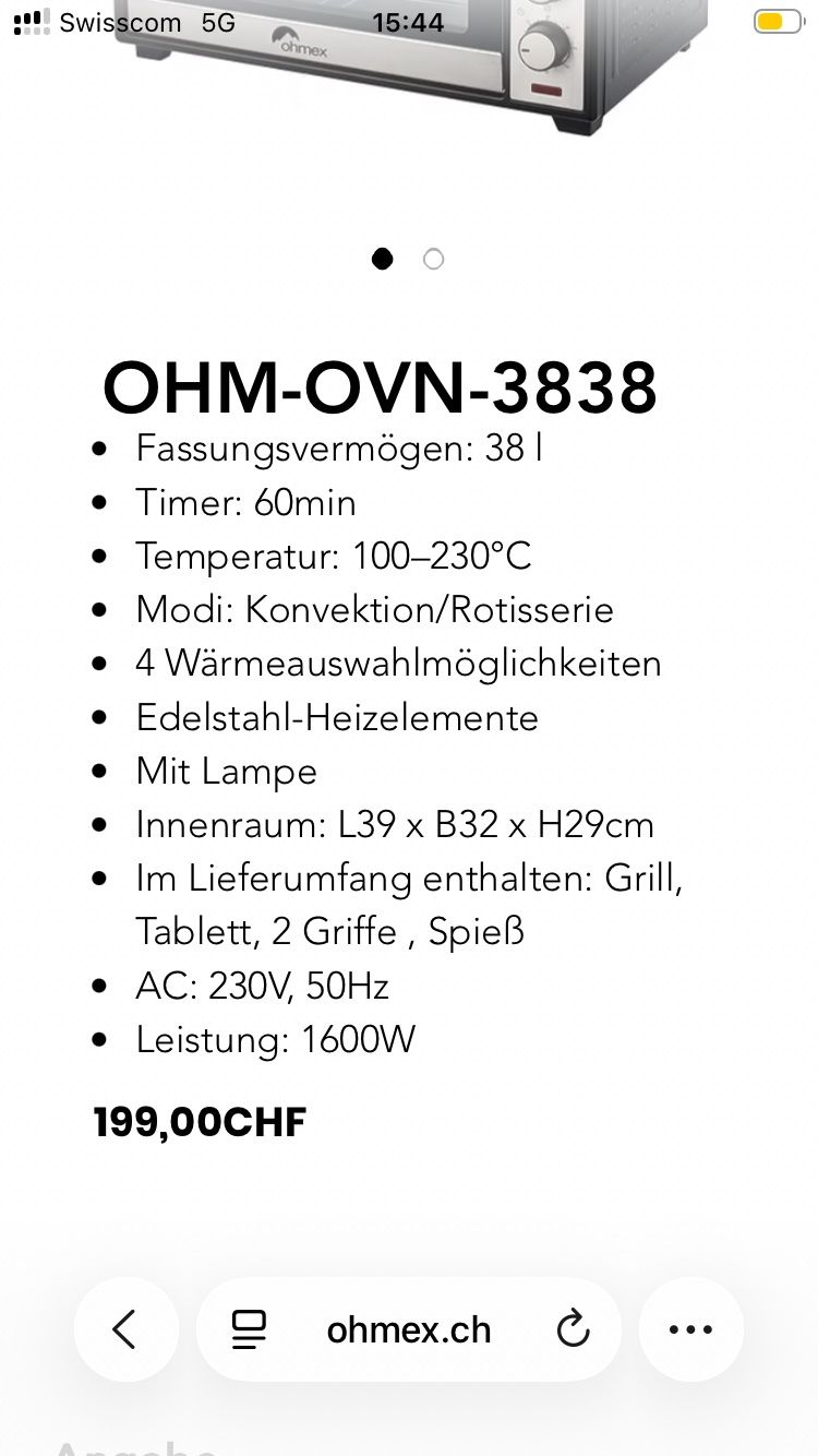 Ohmex Forni: Kleinbackofen elektrisch – Usato da Biezwil venduto da Feldlerche 5