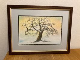 Winterliches Baum Aquarell, gerahmtes Bild, Top Zustand