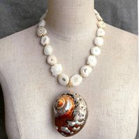 Druzy Achat Muschel Halskette Collier Coquillage Agate 48cm