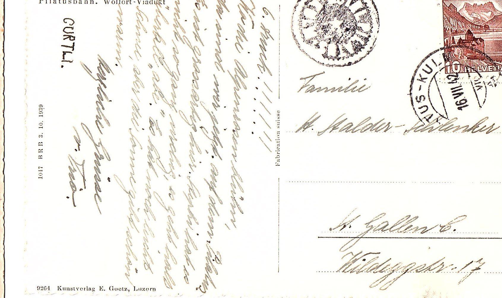 Cartoline postali: Ansichtskarte Pilatusbahn 1942 – Usato da Mörschwil venduto da antiksalon 1