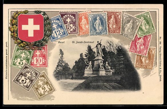 Cartoline postali: Basel, St. Jacob-Denkmal, Briefmarken un – Usato da Berlin venduto da bartko-reher