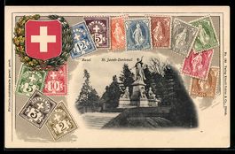 Basel, St. Jacob-Denkmal, Briefmarken un