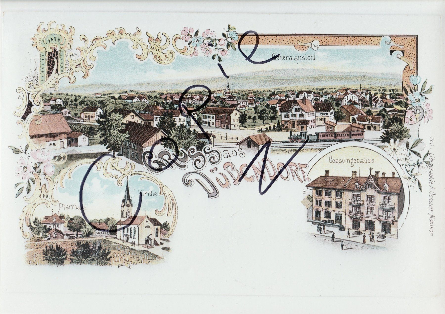 Grafica & Litografie: Dübendorf  -  (Litho um 1900) – Usato da Fällanden venduto da Blausegelfliege