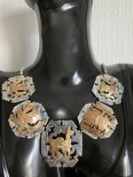 Collier Aztec Cuzco Pérou, argent  925 et or, i