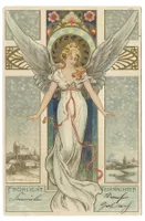 Fröhliche Weihnachten - Engel - tolle Jugendstil-AK - Litho