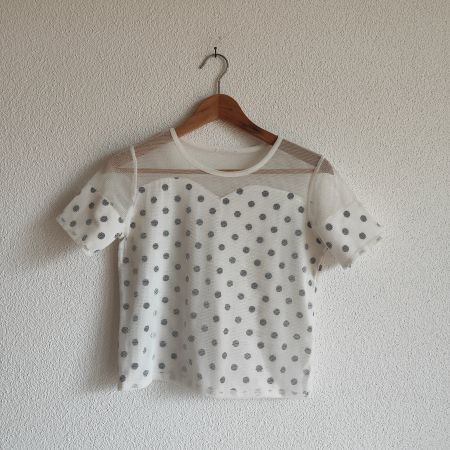 Damen T-shirt, Weiss, Punktmuster, Grösse S
