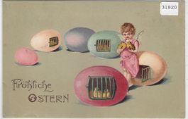 Fröhliche Ostern - Engel - Präge-Litho
