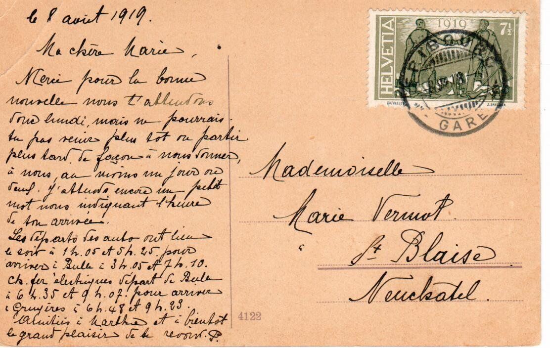 Cartoline postali: Fribourg St-Appoline 1919 – Usato da Wolhusen venduto da Curver9 1