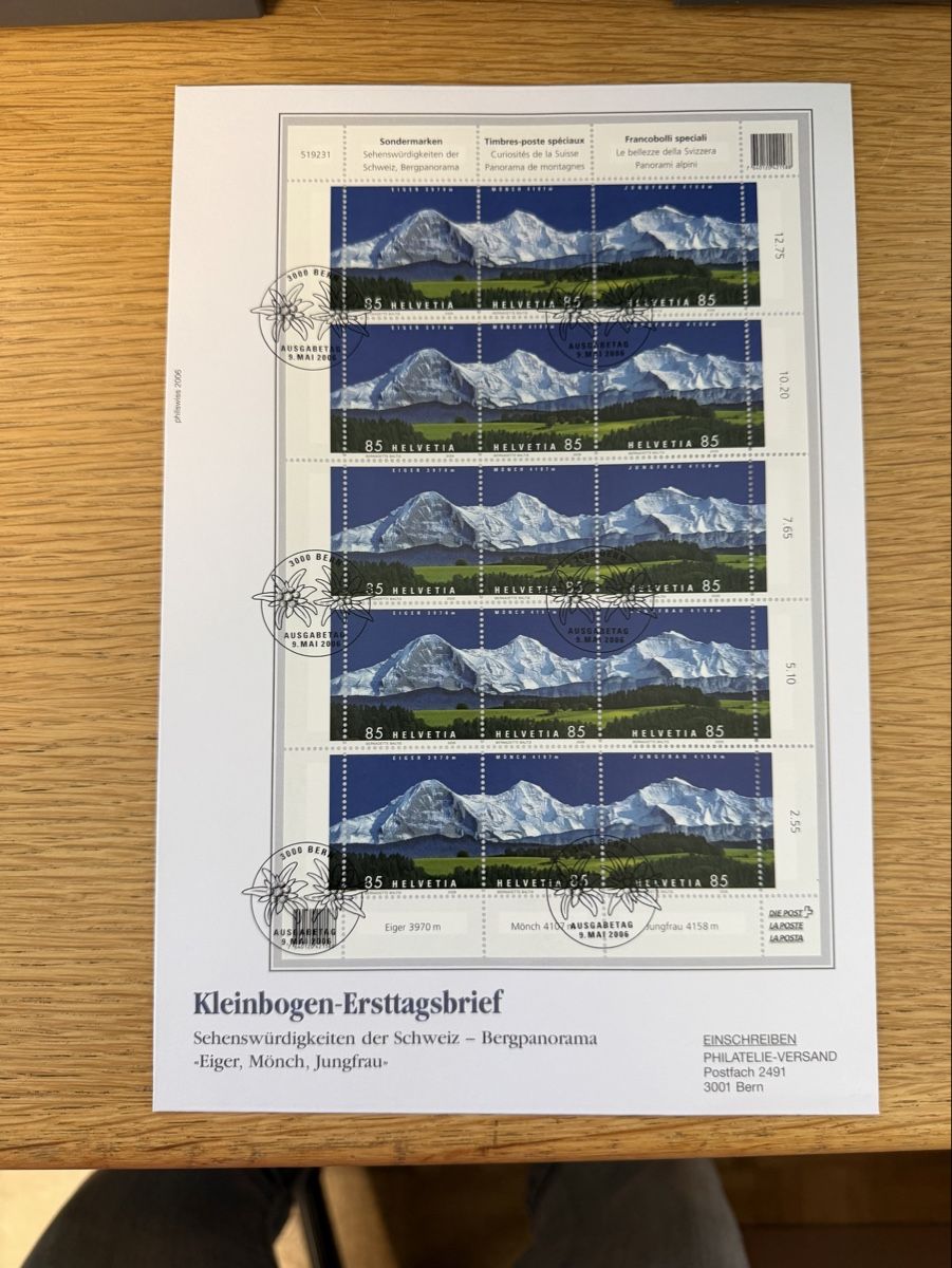 Tutti i francobolli: Kleinbogen FDC Eiger Mönch und Jungfrau 9.5.06.  – Nuovo (secondo la descrizione) da Murgenthal venduto da Tina_4055