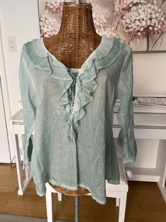 Bluse, Nile, Türkis mit Rüschen, M