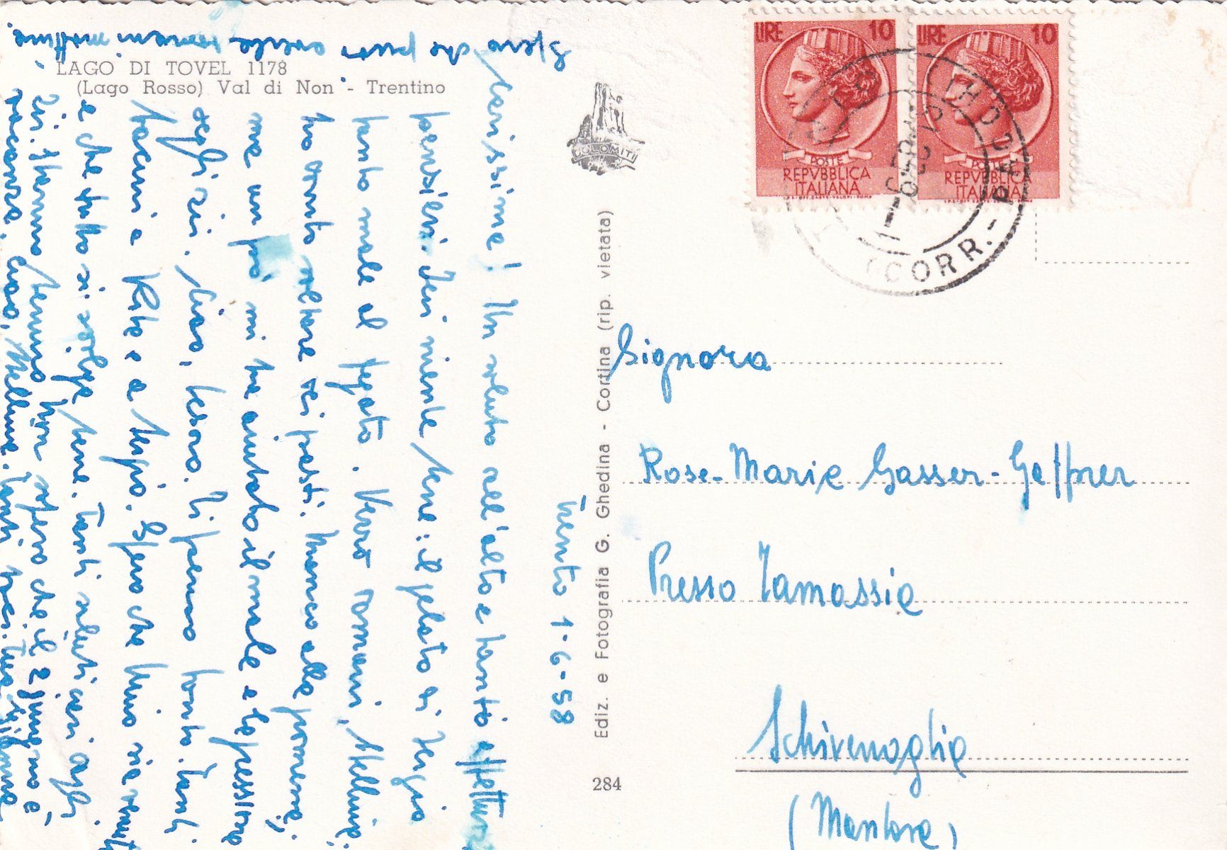 Cartoline postali: Lago di Tovel /mp – Usato da Hombrechtikon venduto da Rudolf07 1