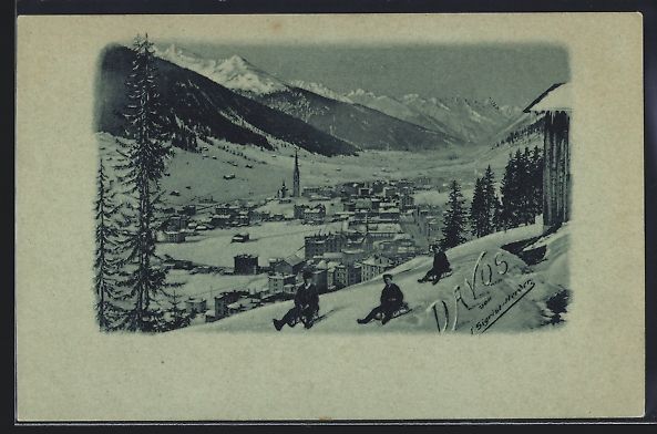 Cartoline postali: Mondschein-AK Davos, Totalansicht vom Be – Usato da Berlin venduto da bartko-reher