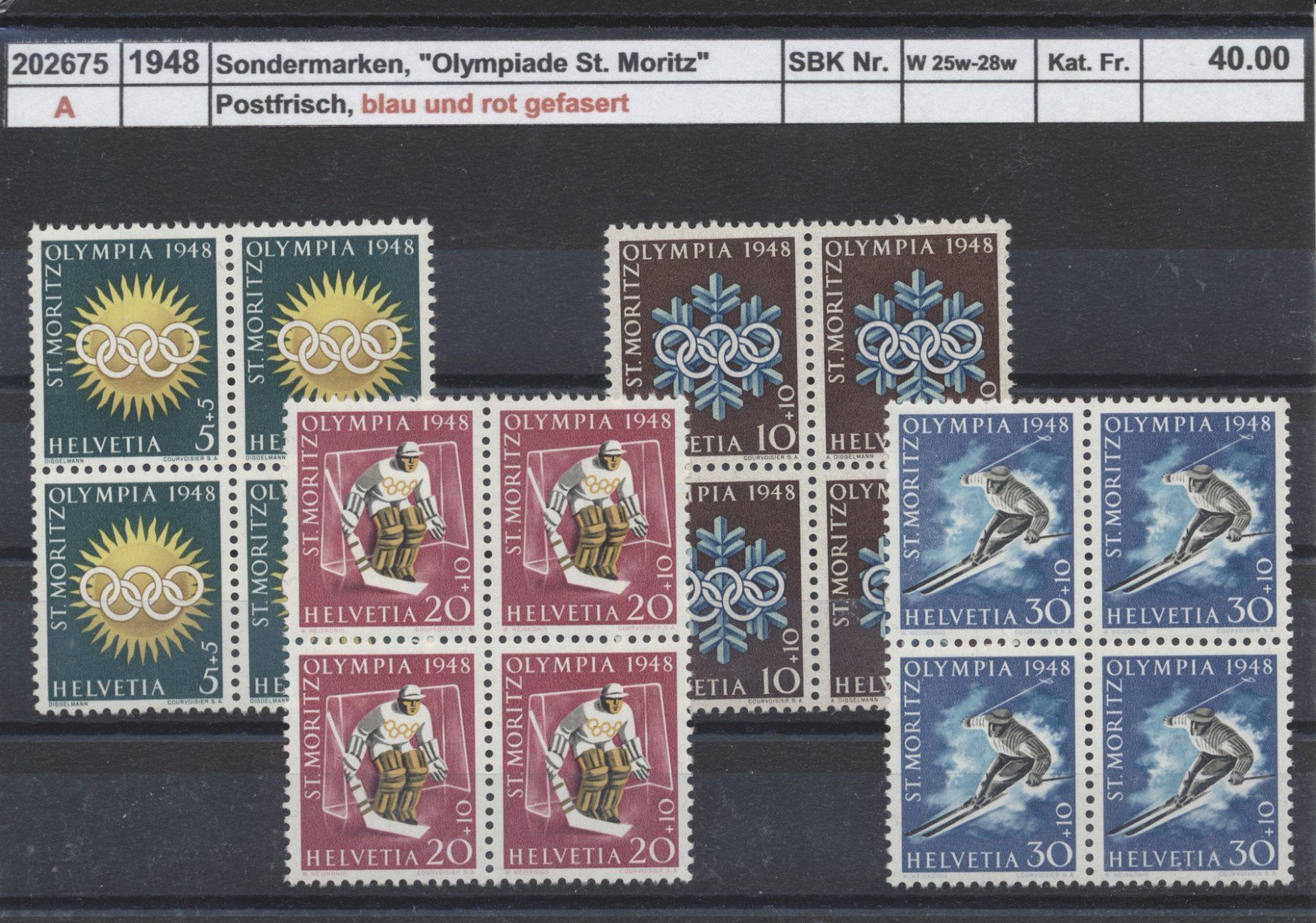 Tutti i francobolli: 1948 "Olympiade St. Moritz" - Viererblock, ** postfrisch – Nuovo (secondo la descrizione) da Winterthur venduto da Zupogeru