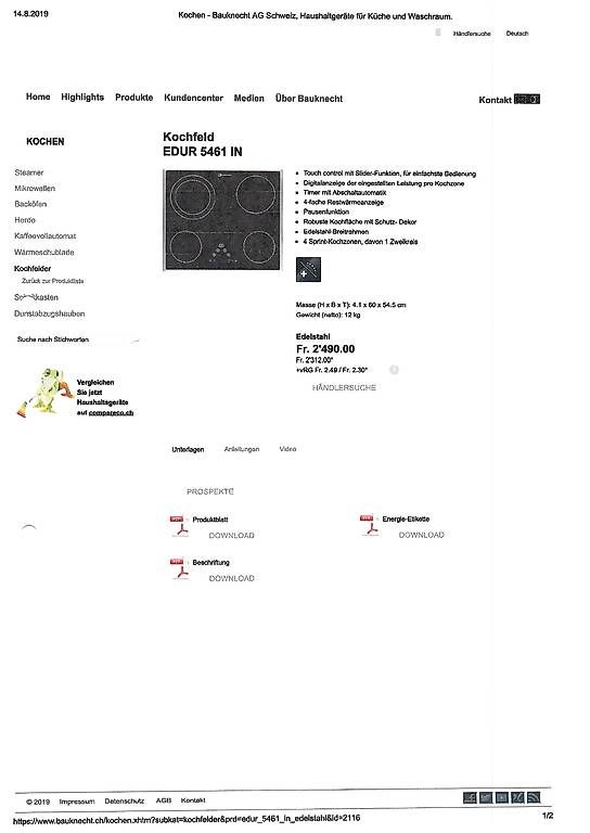 Herde: Glaskeramik Kochfeld Bauknecht – Gebraucht aus Burgdorf von stuedi88