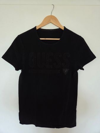 GUESS Herren T-Shirt S Schwarz | Logo-Print | Stretch