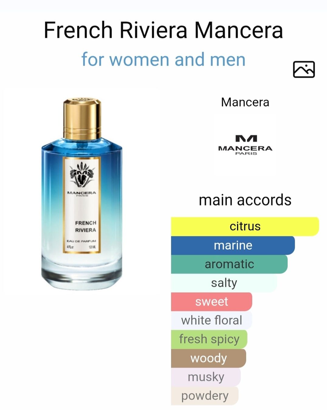 Mancera Profumi & Eau de Toilette: MANCERA French Riviera – Usato da Utzigen venduto da DRAGONY23 2