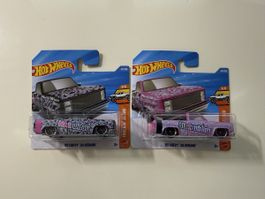 2x Hot Wheels '83 Chevy Silverado black widow 1:64
