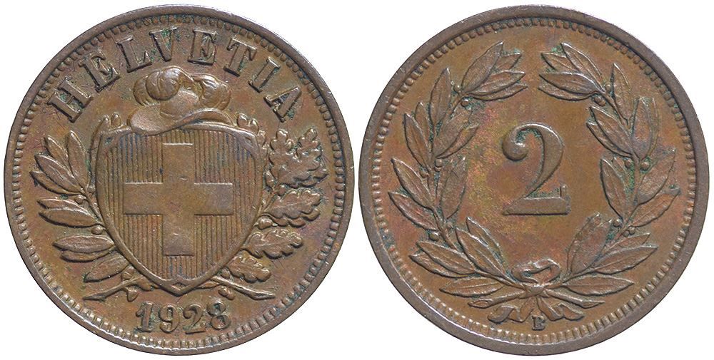 Tutti le monete: 2 Rappen 1928 (02) – Usato da Chiasso venduto da Novamarketing