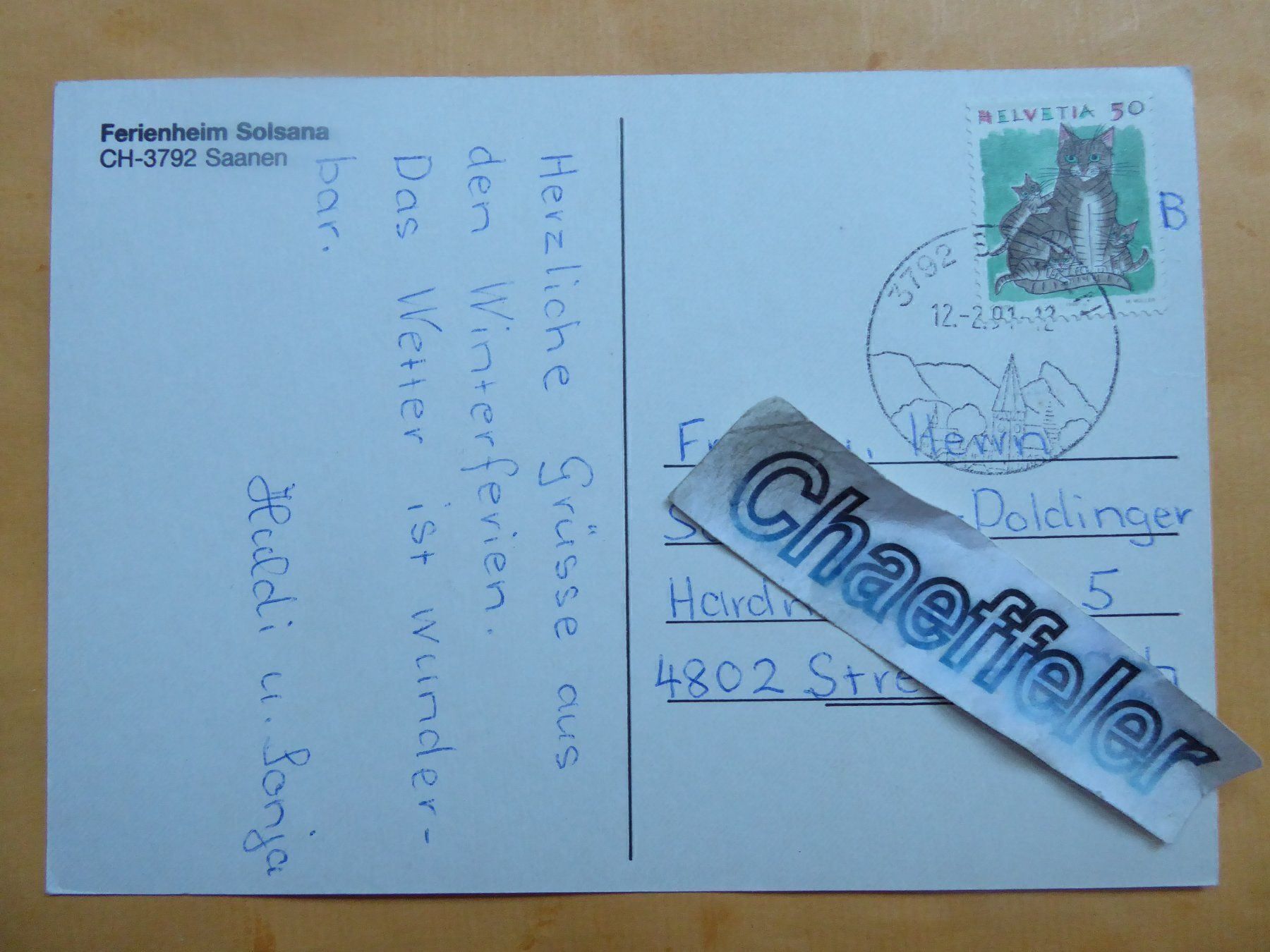 Cartoline postali: 1991 Ferienheim Solsana, Saanen – Usato da Zürich venduto da Chaeffeler 1
