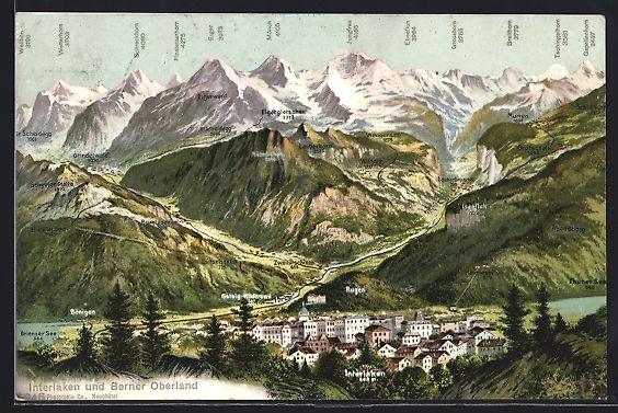 Cartoline postali: Interlaken, Gesamtansicht mit Berner Obe – Usato da Berlin venduto da bartko-reher