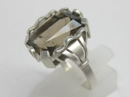 Antik Ring Silber 835 Rauchquarz / Gr. 56 / 4.54 g