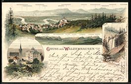 Litho Walzenhausen, Kirche und Hotel Rhe
