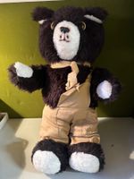 Süsser Teddybär mit Latzhose, ca. 70cm Vintage