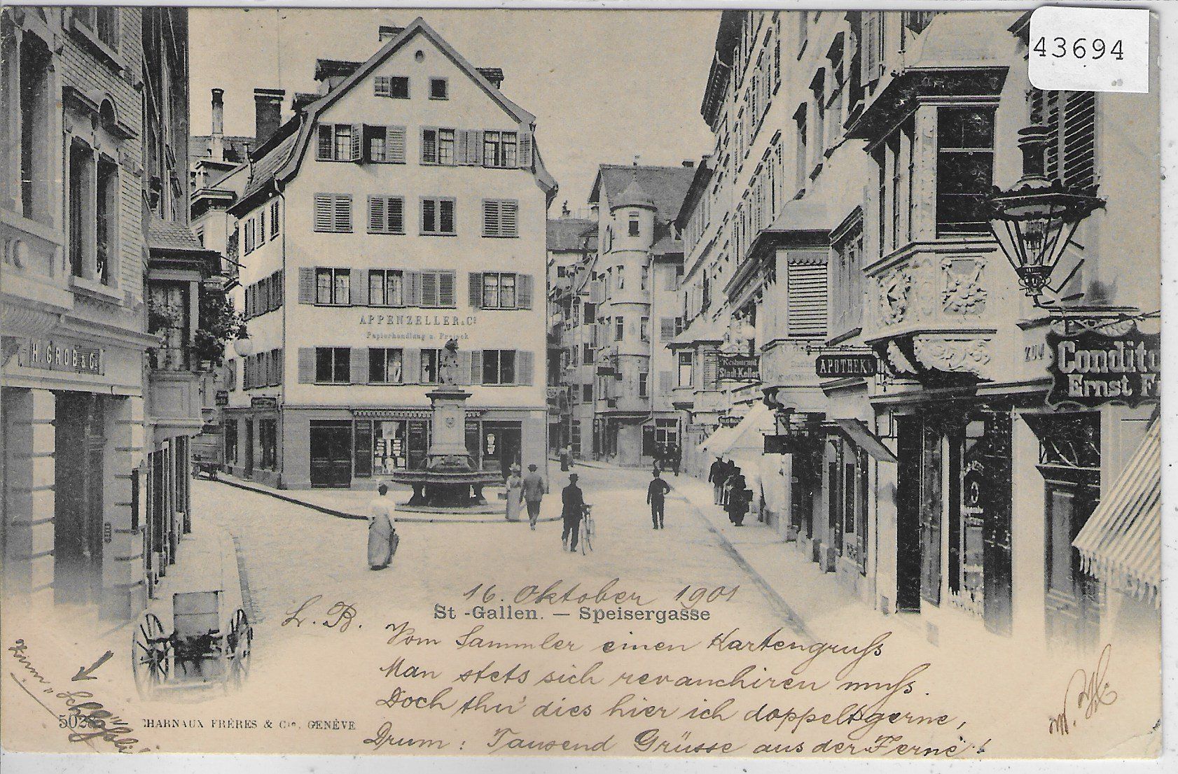 Ansichtskarten: St. Gallen - Speisergasse - animee belebt – Gebraucht aus Ettingen von Kartenplanet