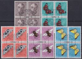 1950, PJ J133-J137 Serie Viererblöcke ET-Stempel, Kat: 350.-
