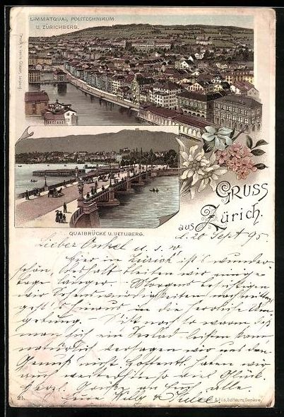 Cartoline postali: Vorläufer-Lithographie Zürich, 1895, Q – Usato da Berlin venduto da bartko-reher