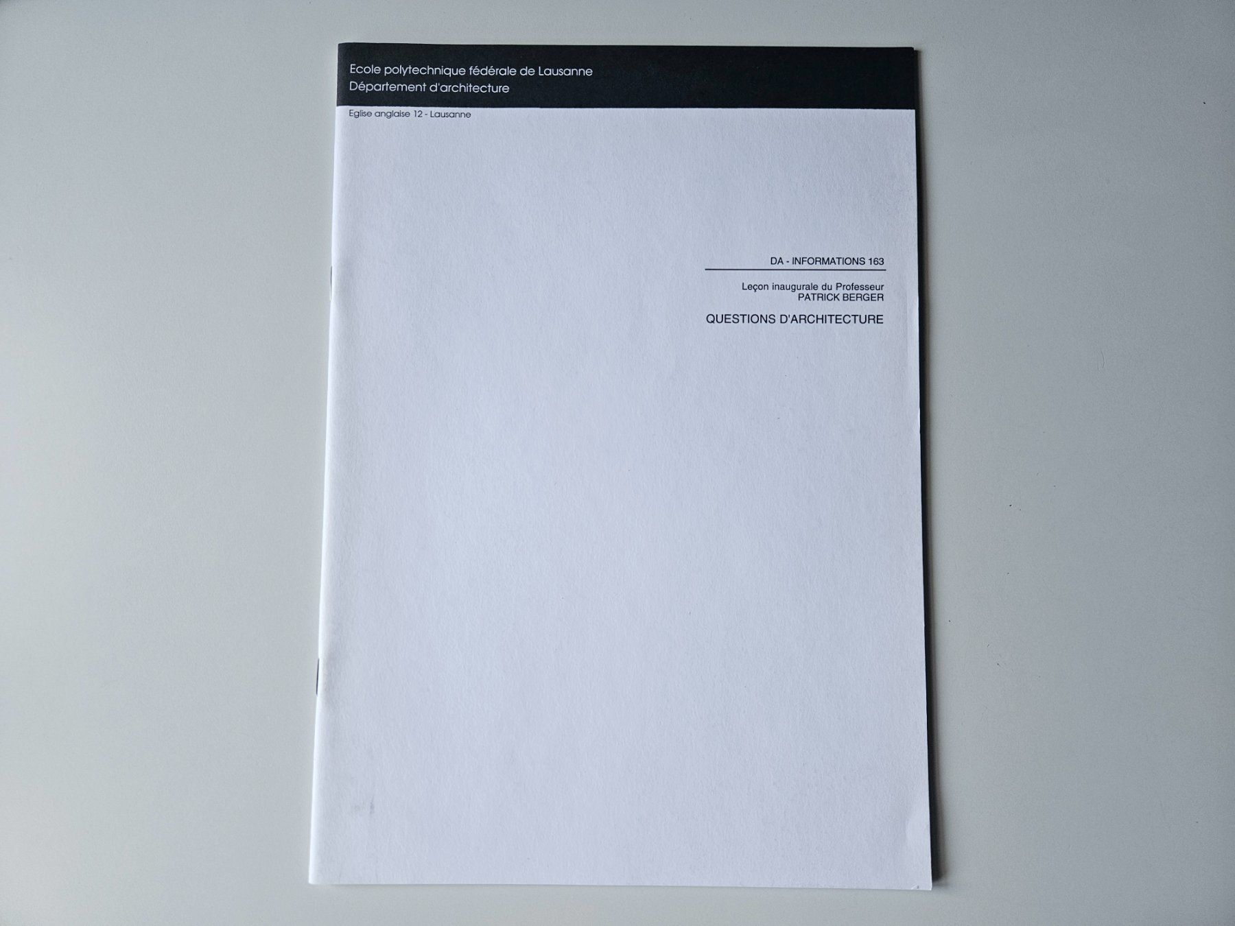 Bücher: Leçon inaugurale de Patrick Berger, EPFL 1995 – Gebraucht aus Echandens von annegug 1