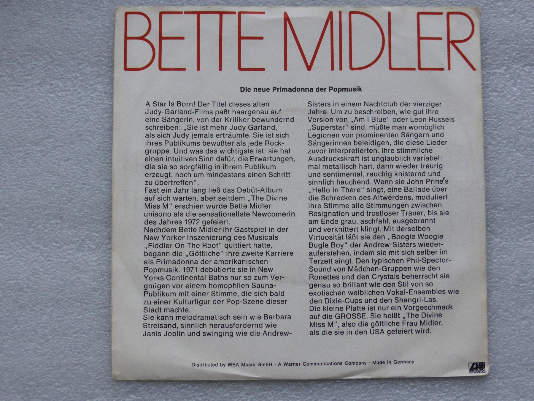 Schallplatten: Vinyl Single   BETTE MIDLER – Gebraucht aus Küssnacht am Rigi von Mondkinder 3