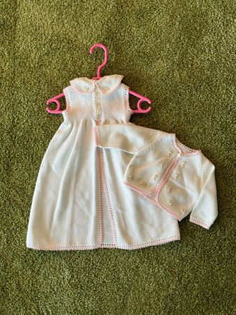 Kleid mit Jäckli gestrickt / gehäkelt, Babykleid, 1-3 Monate