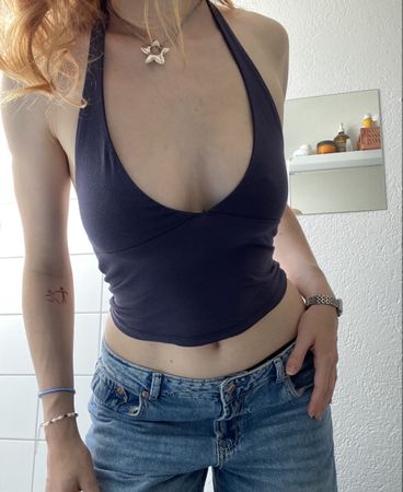 Subdued Navy Halter Neck Crop Top Size S used