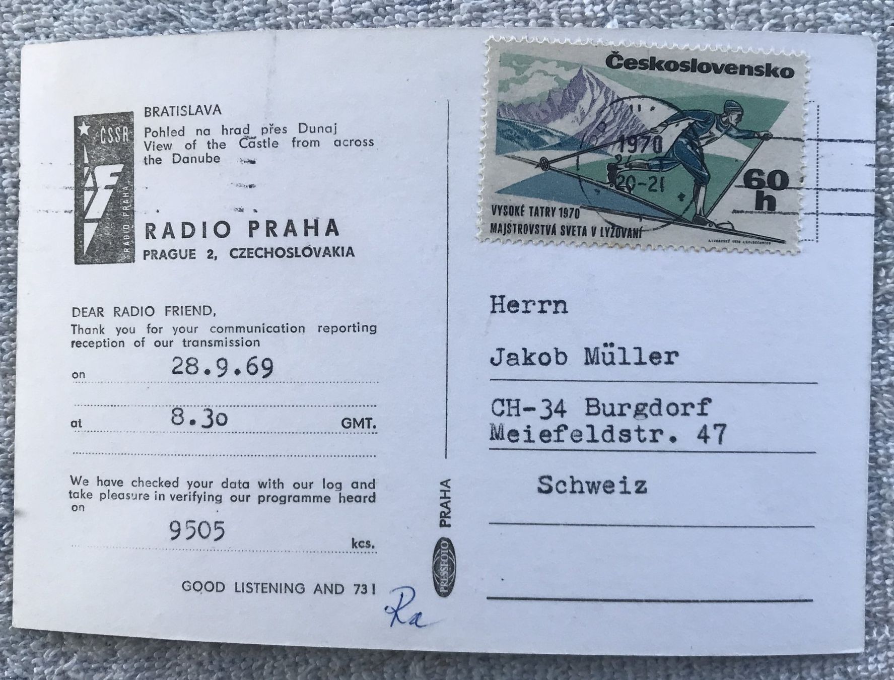 Cartoline postali: ANSICHTSKARTE PRAHA RADIO – Usato da Ostermundigen venduto da Heavenmaus75 1