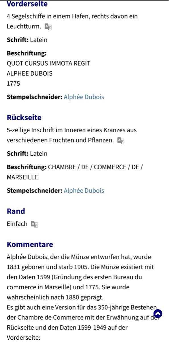 Medaglie: Chambre de Commerce Marseille  – Usato da Zürich venduto da daki81 3