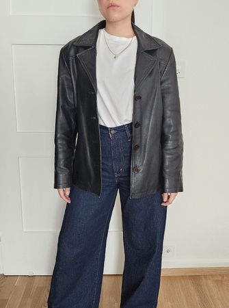 Vintage 90s Echtleder Lederblazer Lederjacke Gr. M gerade