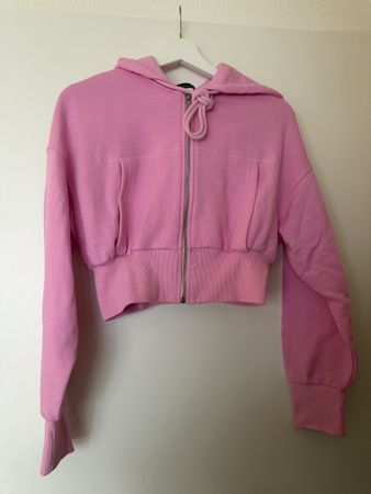 Pinker Cropped Hoodie mit Reissverschluss S