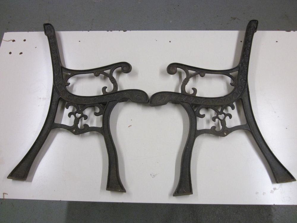 2 Pieds De Banc En Fonte Avec Dossier - Design Classique Noir - Dimensions 38x77.5x56.5 Cm - Pour Planches De Bois - 8