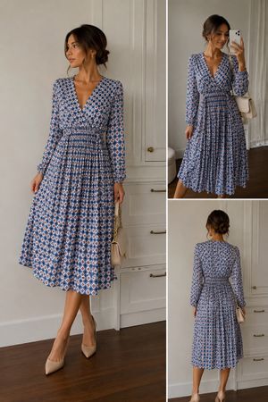 Kleid mit Faltenrock und geometrischem Muster Grösse S/M