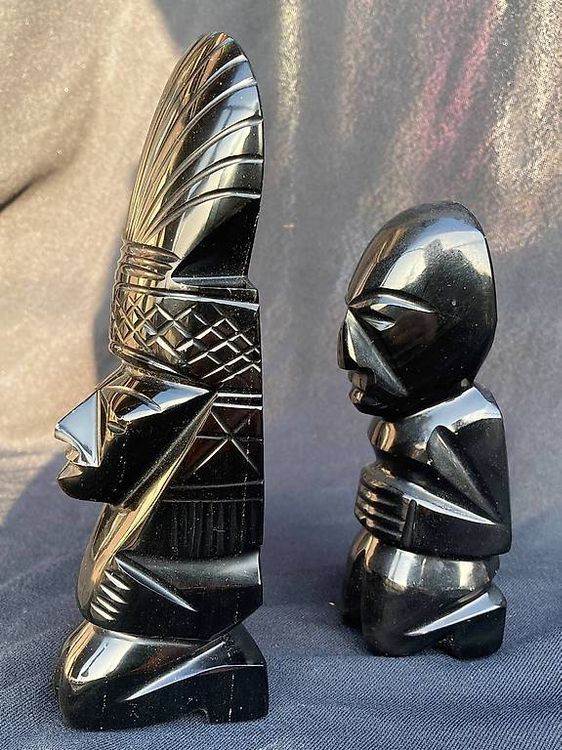 3 Statuettes de Tikis Incas, pierre naturelle -16, 12 & 10cm (Neu ...
